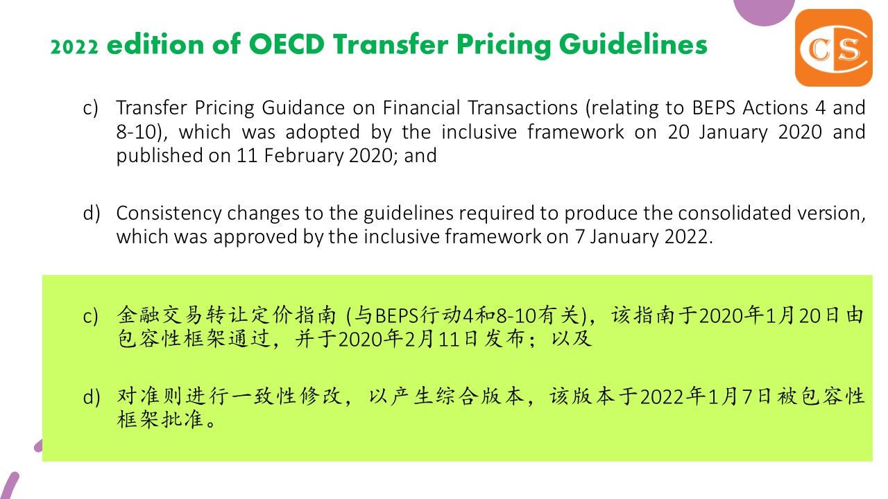 2022 edition of OECD Transfer Pricing Guidelines – CCS
