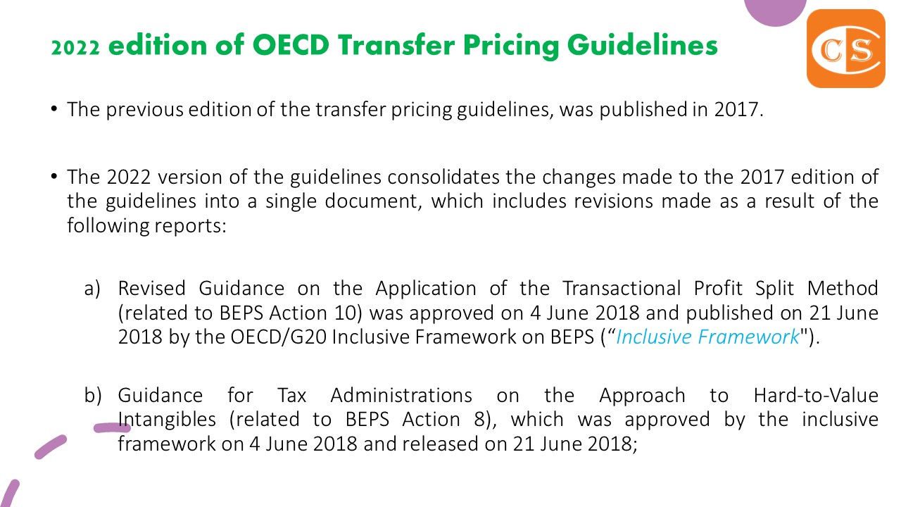 2022 edition of OECD Transfer Pricing Guidelines – CCS